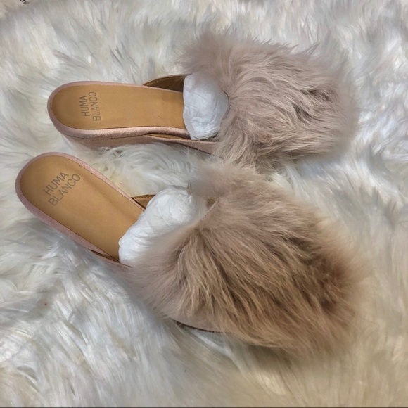 Huma Blanco pink rose fur slides Antonia cruelty free alpaca Peru handmade suede - Picture 6 of 16